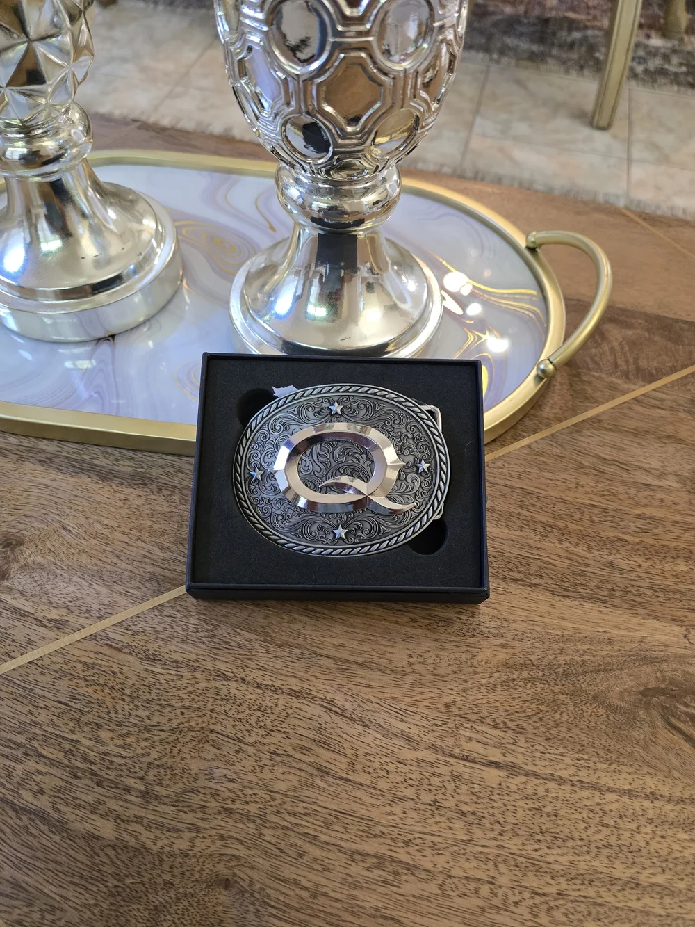 Silver and Black 'Q' Decorative Belt Buckle